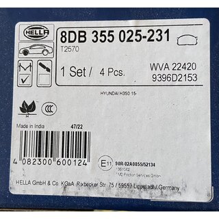 Hella Bremsbel�ge - f�r Verschlei�warnanzeiger vorbereitet - T2570 - HYUNDAI