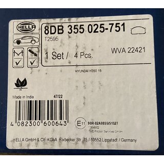 Hella Bremsbel�ge - mit akustischer Verschlei�warnung - T2595 - HYUNDAI