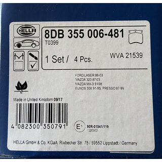 Hella Bremsbel�ge - mit akustischer Verschlei�warnung - T0399 - MAZDA