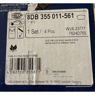 Hella Bremsbel�ge - mit akustischer Verschlei�warnung - T1472 - ISUZU / MAZDA